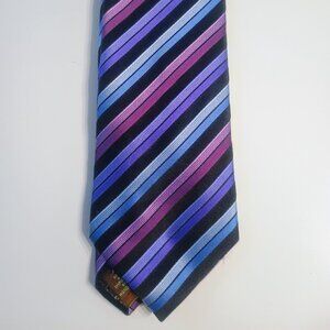 BCBG Attitude Tie 100% Silk Hand Sewn Purple Blue And Black Stripe